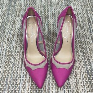 Jessica Simpson Magenta Pointed-Toe Mesh Pumps